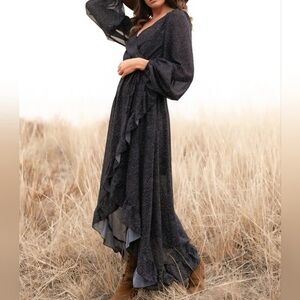 Joyfolie Ella Black Dot Boho Dress